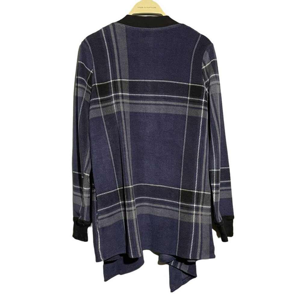 Dkny Duster Jacket Kimono Cardigan Tunic Fleece Women Size S Plaid Open Comfy - Picture 2 of 10